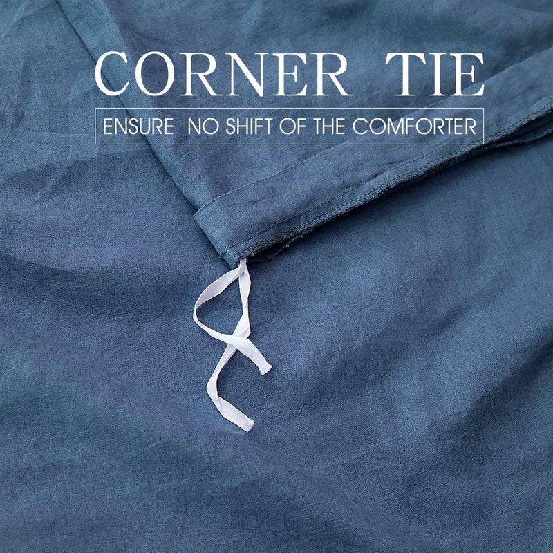 Simple&Opulence 100% Linen Duvet Cover Set, 3 Pieces Belgian Flax Breathable Bedding, 1 Comforter Cover+2 Pillowshams with Coconut Button Closure(King,Classic Blue) - Image 4
